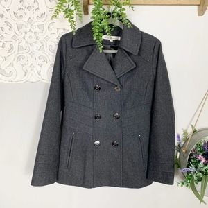 Kenneth Cole | Charcoal Wool Paneled Waist Peacoat, Sz 4